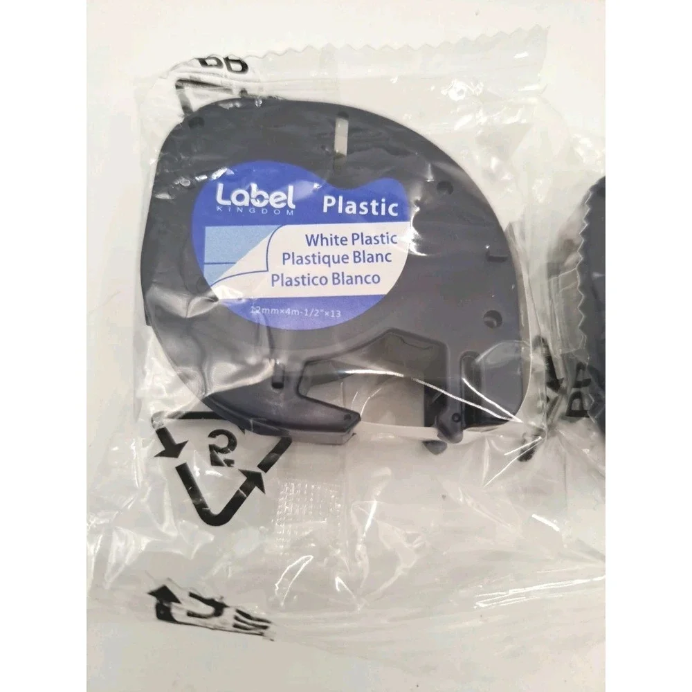 Label Kingdom White Plastic Label Tape 12mm x 4m 1/2 x 13' Compatible *Lot of 2!